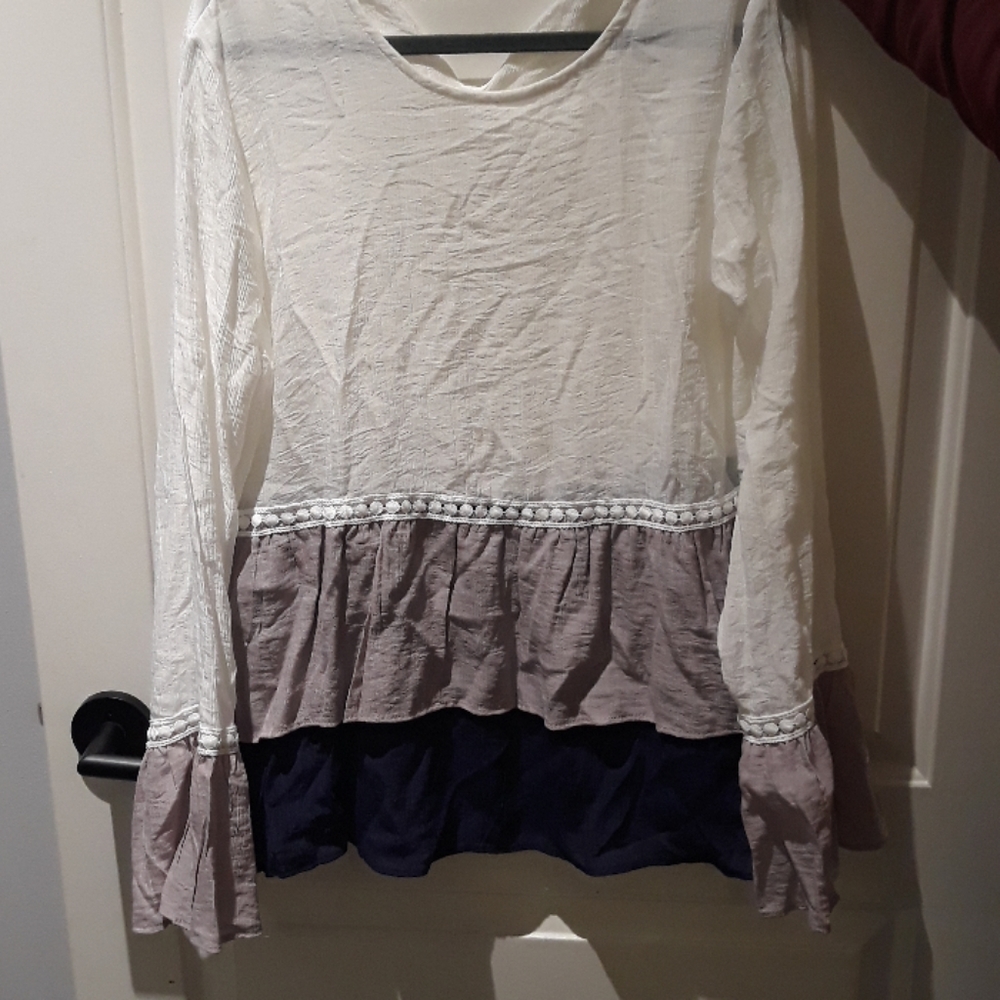 Flounce Sleeve Ruffle Hem Blouse